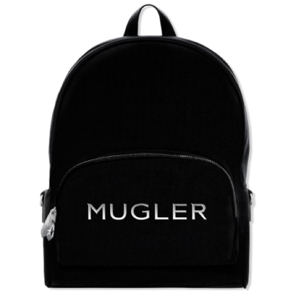 NEW Mugler Black Neoprene Backpack with Silver Tone Accents + Logo